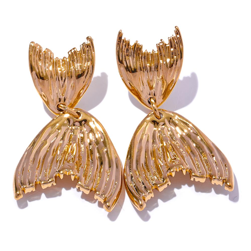 Yhpup 316l Stainless Steel Mermaid Tail Unusual Fashion Earrings Rust Proof Texture Fashion Elegant Charm Jewelry Women Gift