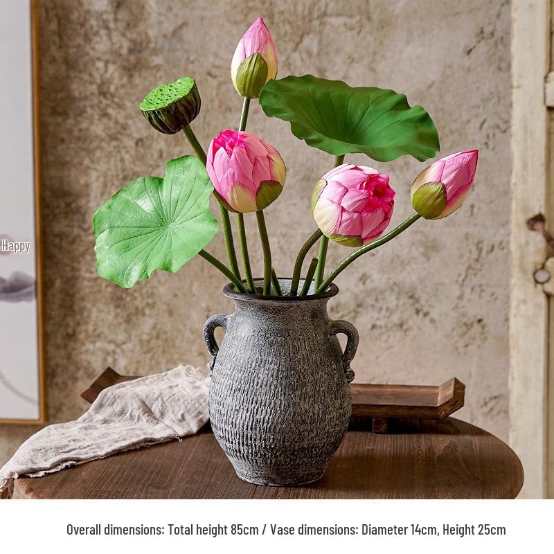 Chinese Lotus Artificial Flower Decoration for Living Room and Dining Table - Realistic Floral Arrangement with Lotus Leaf.