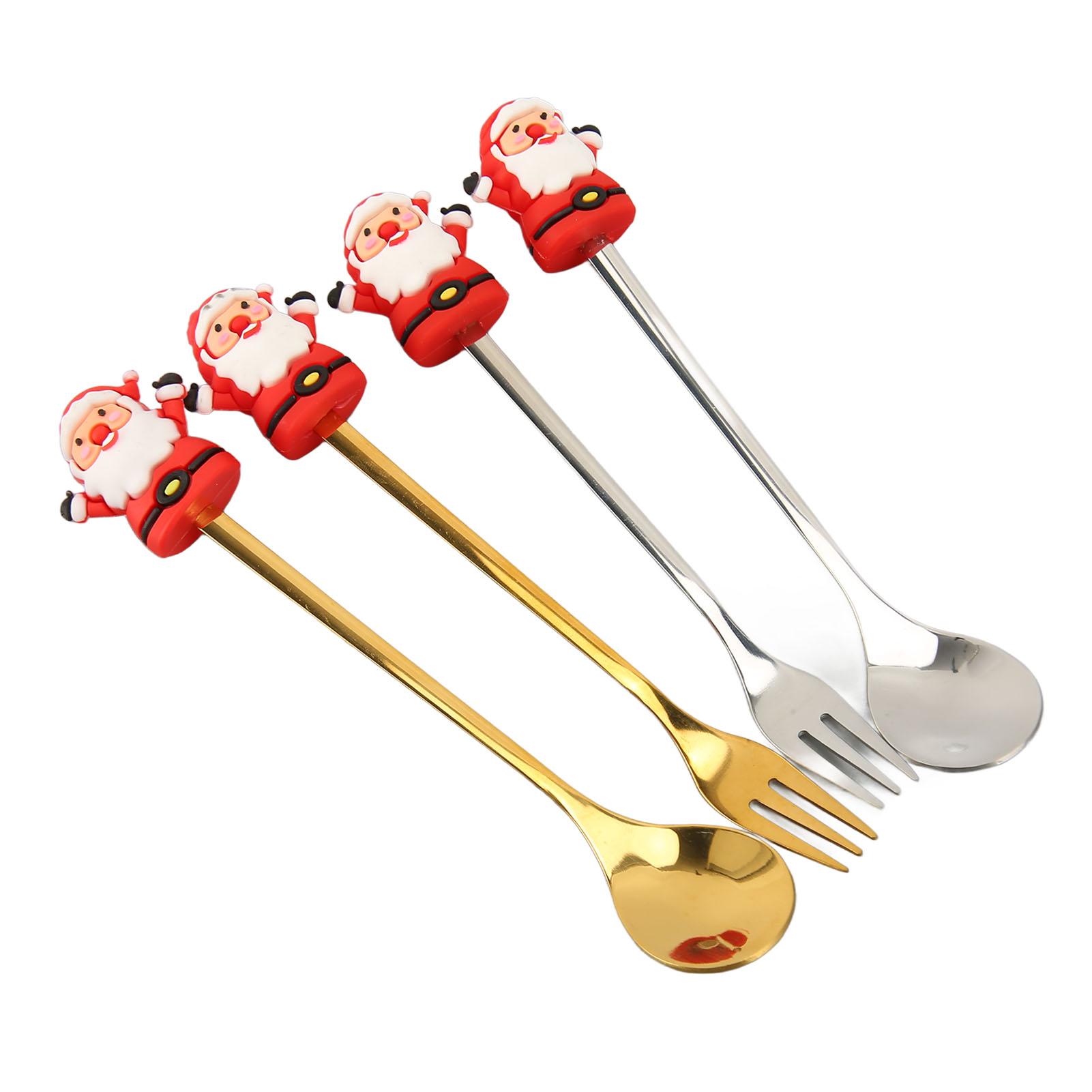 

4 Piece Christmas Cutlery Set Stylish Elegant Christmas Coffee Spoons Forks Set for Bar Cafe Kitchen Table Decoration