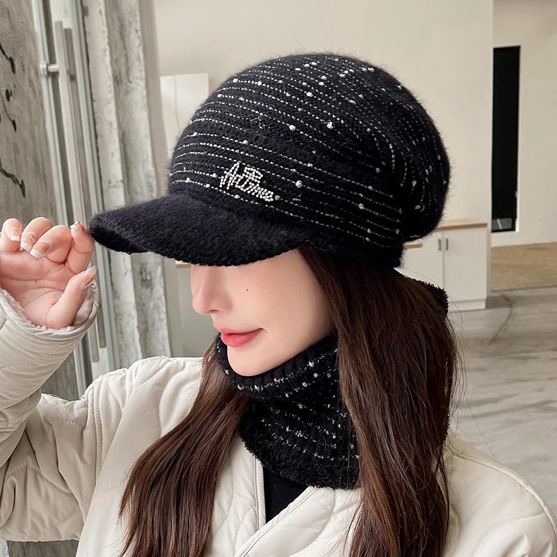 

Hat Women s Autumn and Winter Cold-proof Fleece Knitted Hat Duck Tongue Warm Hat Winter Thickened Wool Hat single hat