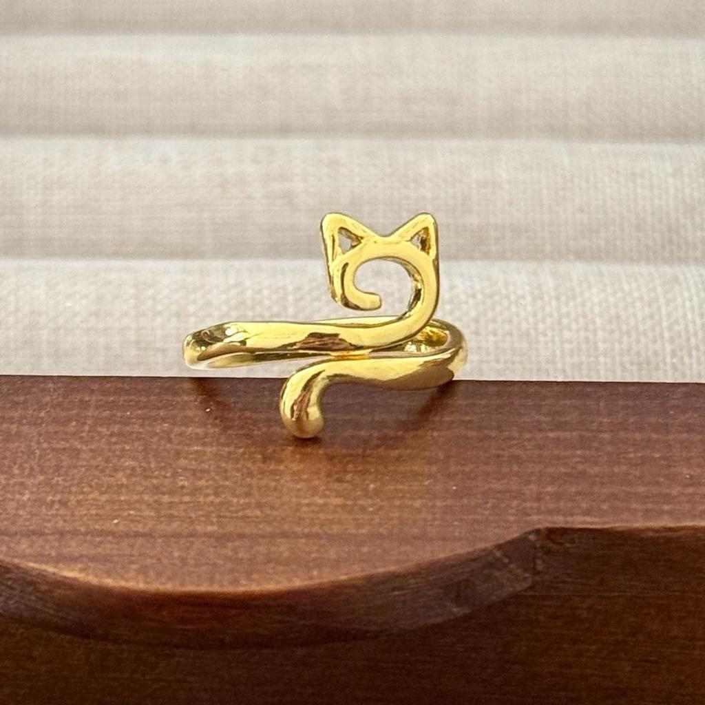 Anello Gatto Geometrico Europeo & Americano, Design Aperto Regolabile, Ornamento Animale Lavorato a Maglia per Dita.