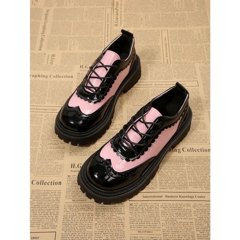 Color-blocked Low-top Shoes for The Fall of 2025 New Platform Lace-up Muffins Plus Size Small Leather Shoes for Women