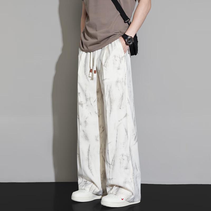 POUM Men's Washed Effect Loose Fit Wide-Leg Pants 9975