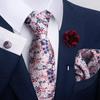 Brown Paisley Men's Tie, Pocket Square, Cufflinks & Boutonniere Set for Business Formal Wear.