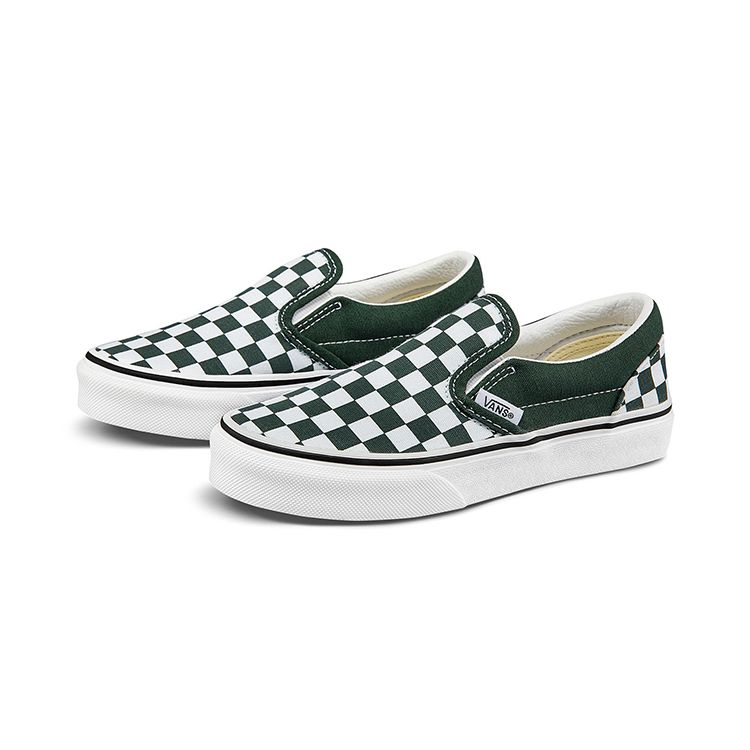 Vans Slip-On Casual Durable Lightweight Low Top Kids Skate Shoes Green White Checkerboard Kids Sneaker VN0A5KXM8CA