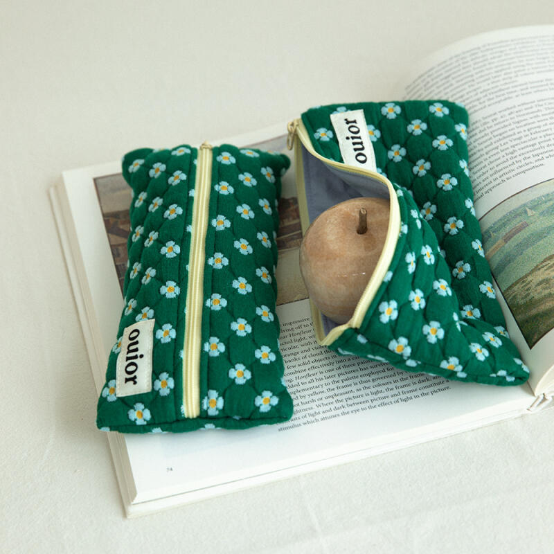 Плоский пенал Точка Цветок (2 цвета) 2-1. dot flower purple(middle zipper)