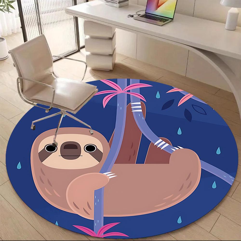 1pc Sloth Rainforest Office Round Area Rug, Under Office Chairs Bedroom Living Room Home Decor, Room Deco