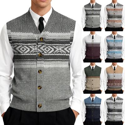 Men's V-Neck Sleeveless Knit Cardigan Vest