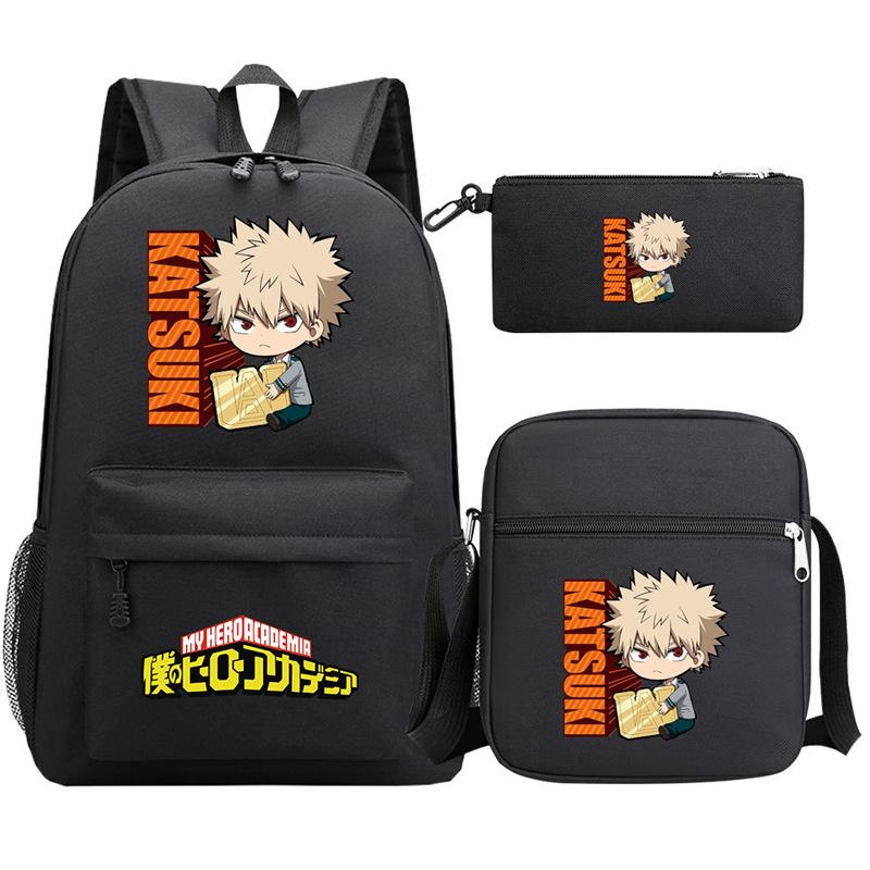 Young Students Schoolbag Animation Three-Piece Backpack Diagonal Hanging Bag Pencil Case