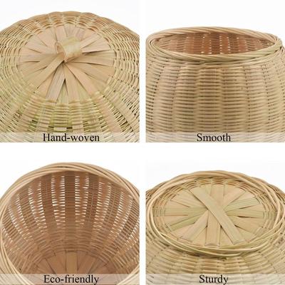 Retro Round Food Bread Table Lightweight Durable Decorative Wicker Tray Rattan Box with Lid Storage Basket