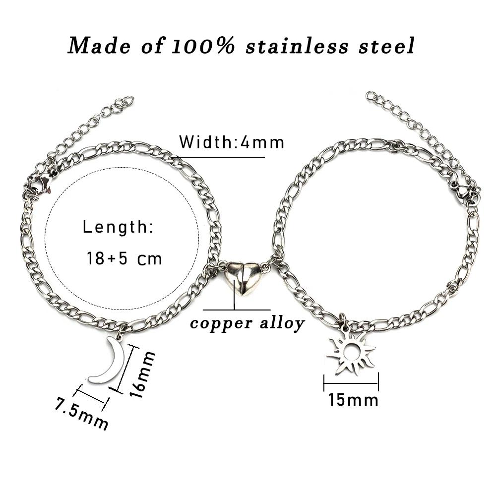 2Pcs Sun Moon Charm Magnet Attraction Stainless steel Bracelets for Couples Men Women Jewelry Wholesale Valentine's Day Gifts