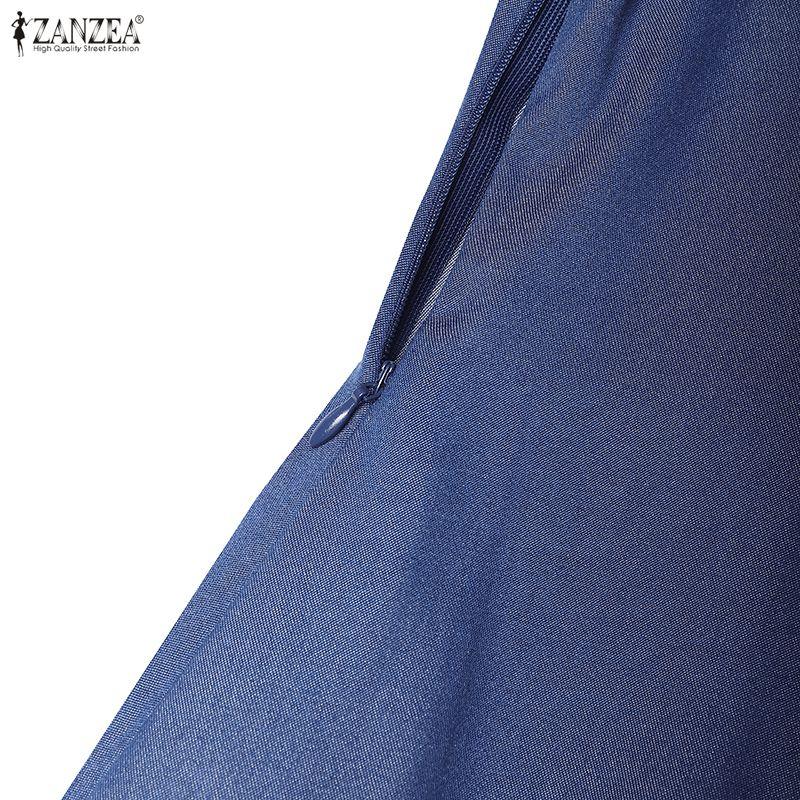 ZANZEA Women Casual Round Neck 3/4 Sleeve Loose Dress