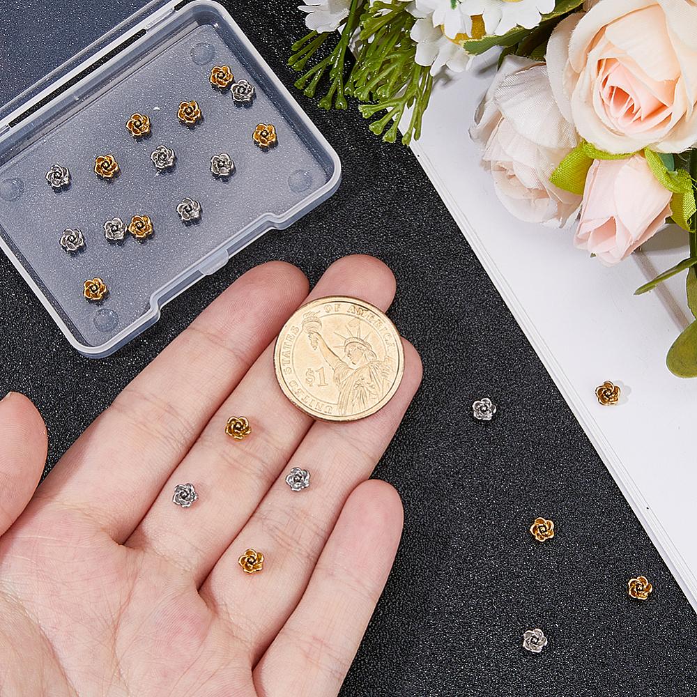 1set 24pcs 2 colors 304 Stainless Steel Beads Rose Mixed color 5x5x3mm Hole: 0.8mm 12pcs/color