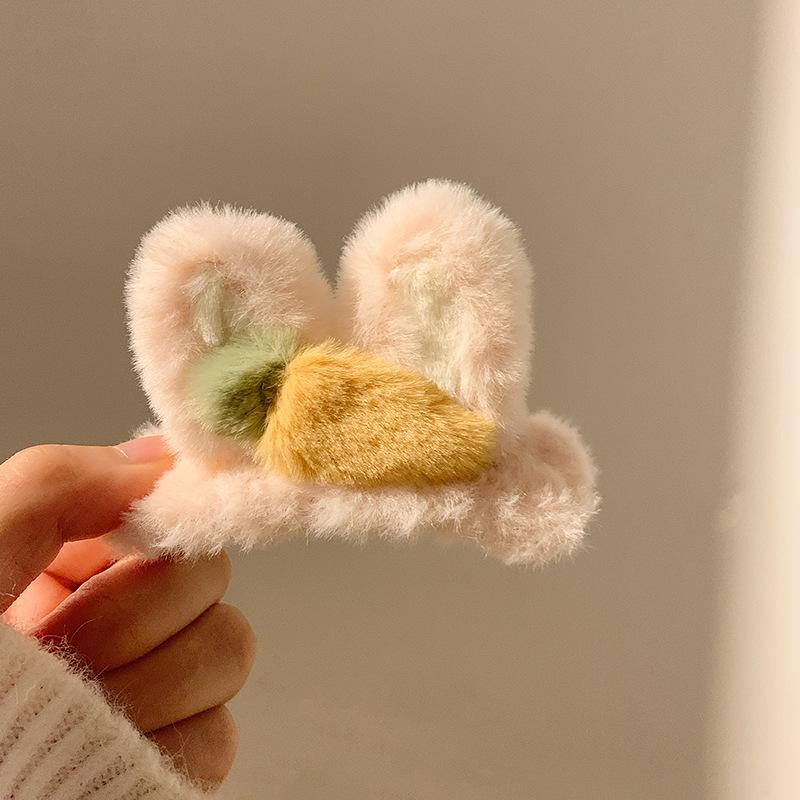 1pc Pink Furry Rabbit Ear Hair Clip, Women's Furry Hair Clip, Bangs, Side Clips, Hair Accessories, New Winter Hair Grab