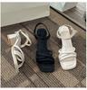 One-Strap Chunky Heel Square Toe White Sandals - 2025 Spring French Style Women's Mid-Heel