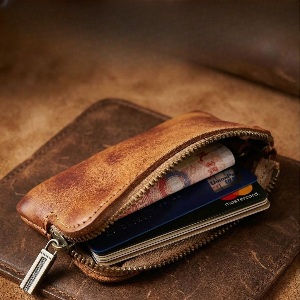 Coin Purse for Men,Change Pouch for Men,Genuine Leather Mens Tray Purses Coin Purse Cash Wallet Key Holder Money Pouch