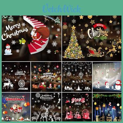 2020 Merry Christmas Window Wall Sticker Decals Featuring Colorful Santa Claus Designs
