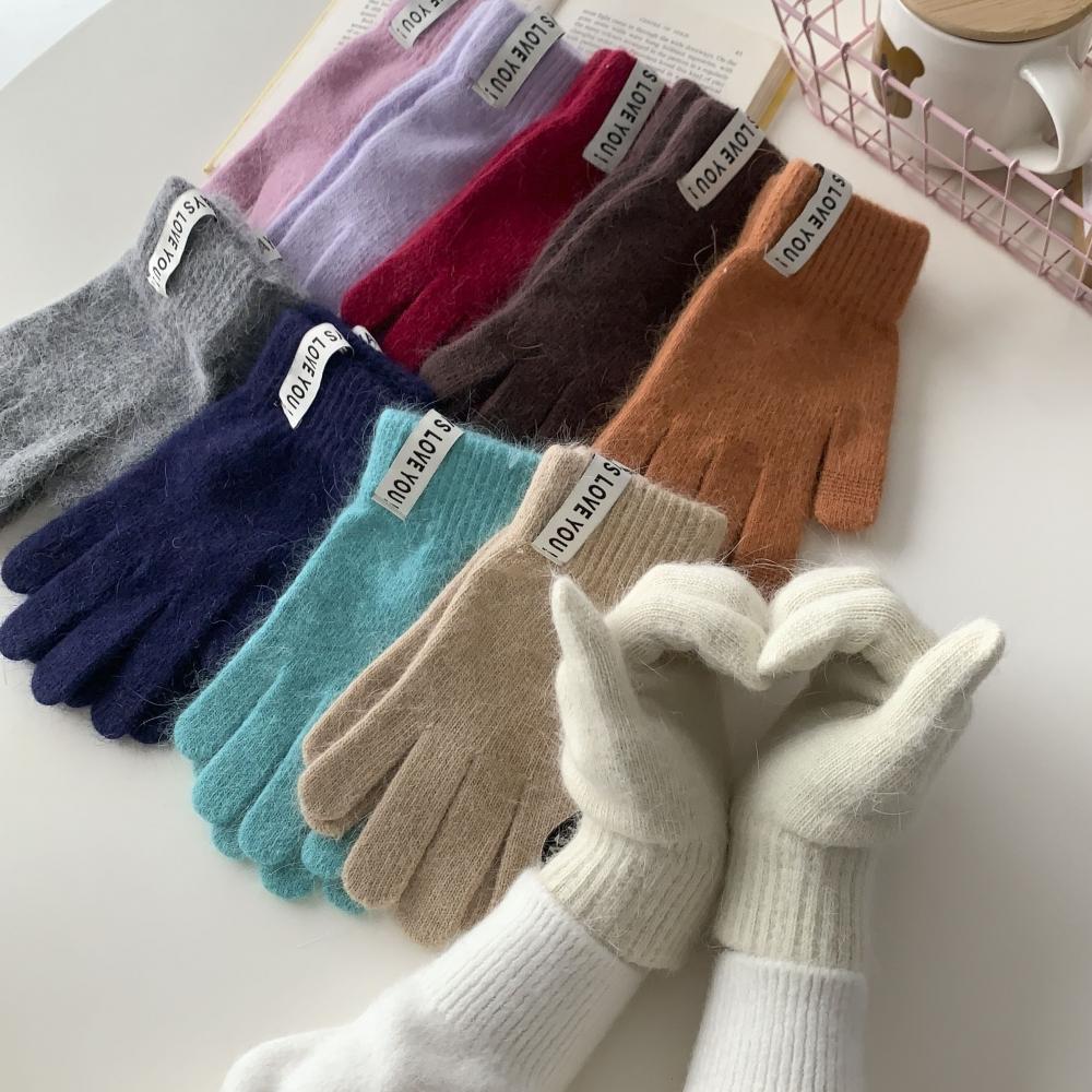 

Вязаные перчатки из ангорского меха кролика Blue City Love You с отверстиями для пальцев, 10 цветов