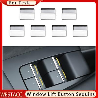 7Pcs ABS Chrome Car Window Lift Button Sequins Trim for Tesla Model3 Model 3 Model Y Modely Window Switch Cover