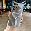 Shiny Heart Outline Electroplated Silver Phone Case For Samsung Galaxy S26 S25 S24 S23 S22 S21 S20 Ultra Plus FE 26+ Glass Cover