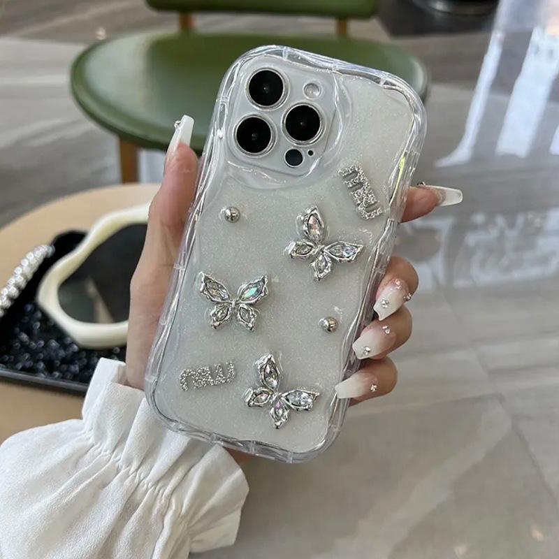 

Glue Beads Butterfly Mobile Phone Case for IPhone17promax Transparent 14 Soft Shell for Apple 15 Pearl Bracelet For iPhone 7/8/SE 2020