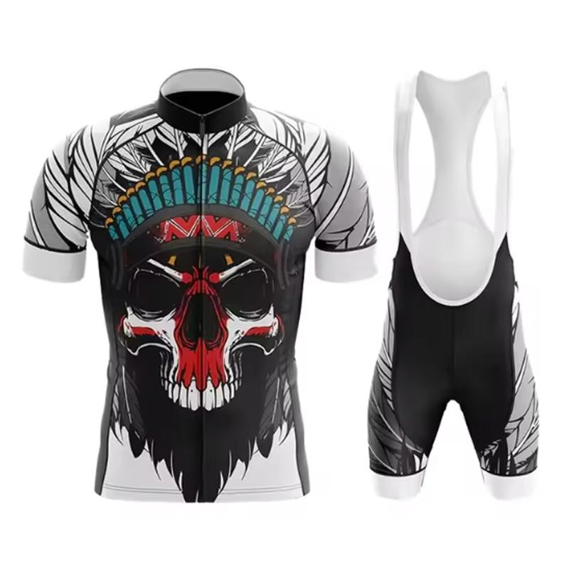 Team Cycling Jersey Set Short Sleeve Cartoon Bicycle Clothing Men Black MTB Maillot Ciclismo Bike Racing Bib Shorts Set