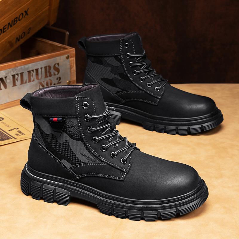 2025 Rhubarb Boots Men's Thick-soled Men's Martin Boots Men's British Style Winter High-top Men's Shoes Outdoor Tooling Boots Short Boots