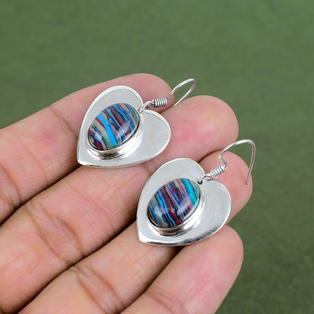Rainbow Calsilica Earring 925 Sterling Silver Earring Handmade Amazing Jewelry Natural Gemstone Earring Rainbow Calsilica Jewelry For Gifts