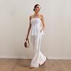 Spring and Summer New White Casual Off-shoulder Top, Trousers Fashion Suit, European and American Tube Top, Simple Commuter Women's Clothing
