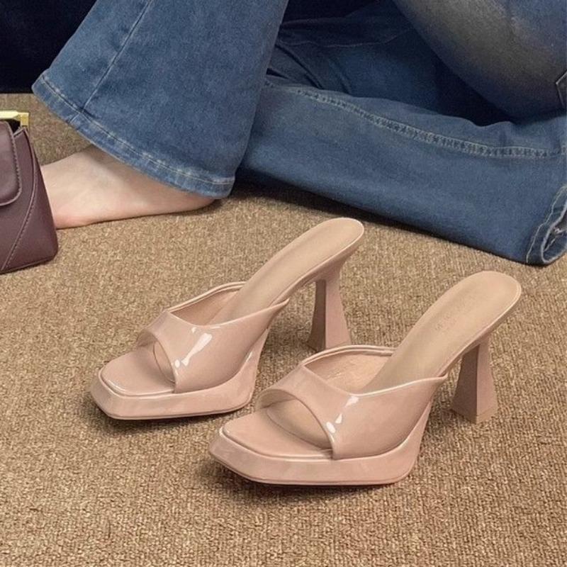 Fashion Women's Platform Stiletto Slippers Summer New Square Toe Open Toe Soft Sole Anti-slip Wear-resistant High Heels