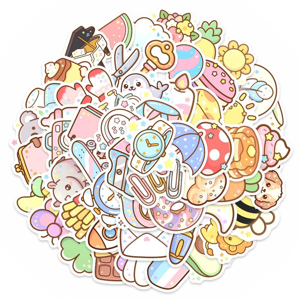50 Wind Cartoon Stickers Hand Account Decoration Waterproof Stickers Children'S Graffiti Stickers Creative Stationery Stickers