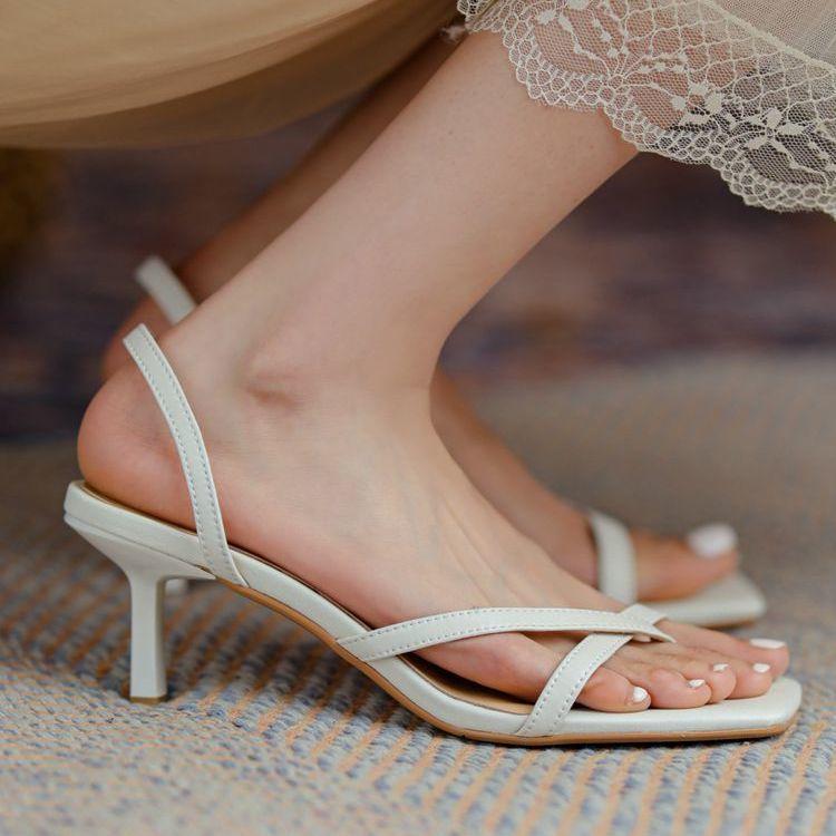 2025 summer new simple toe high-heeled sandals women's thin strap one-word open-toe versatile fashion women's shoes Korean version