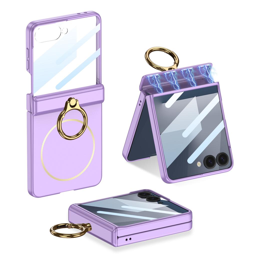 Vhodné pro skládací mobilní telefon Samsung Z Flip7 Ultra tenké pouzdro Hřídel Plně krytý prsten Módní Magnetický Tenký prsten Bezdrátové nabíjení