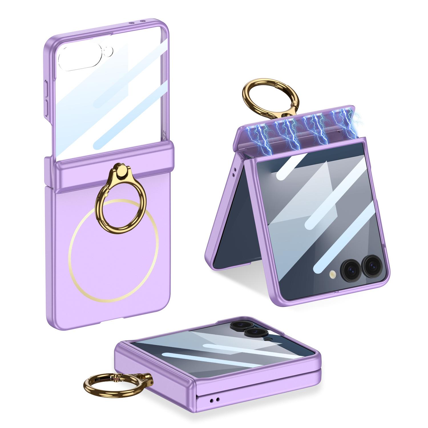 

Suitable for Samsung Z Flip7 Folding Mobile Phone Case Ultra Thin Shaft Full Inclusive Ring Fashionable Magnetic Thin Ring Wireless Charging SM-Flip7