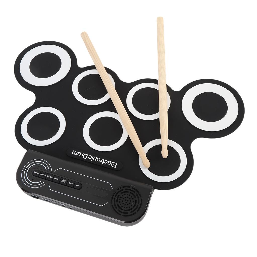 Electronic Drum Practice Pad Built in Sound Effects Silicone Roll Up Drum with Wooden Drumsticks