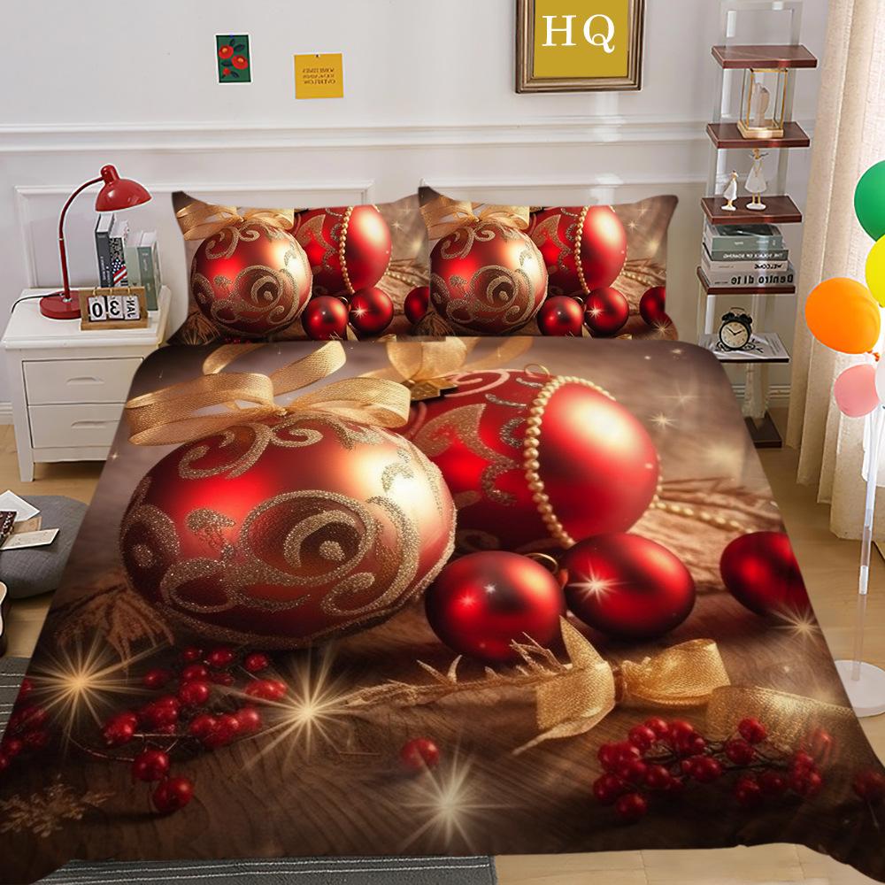 Christmas Digital Printing 3D Printing Polyester Pillowcase Quilt Cover Two Or Three-Piece Set