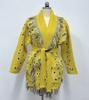 European & American Retro Color-Blocked Tassel Jacquard Mid-Length Cardigan - Women's Loose Fit Lapel Coat for Autumn/Winter