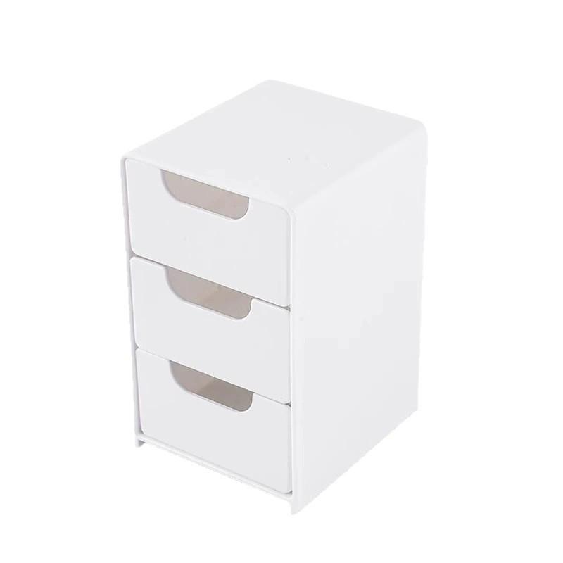 1PC Three-layer Drawer Storage Box, Pure White Simple Desktop Storage Box, Cosmetic Storage Box.