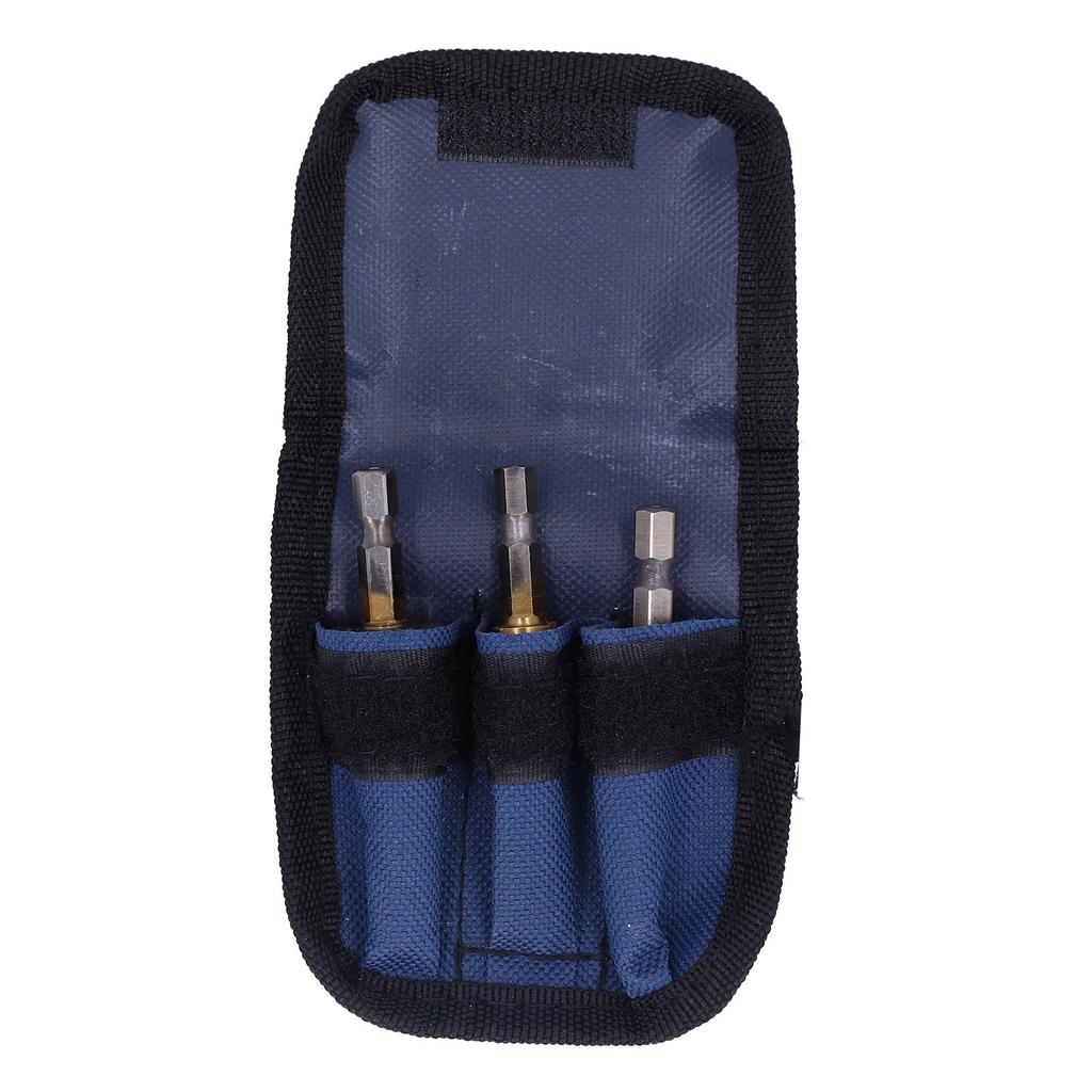 3Pcs High Speed Steel Step Drill Bit Set Hex Shank Straight Flute with Storage Pouch
