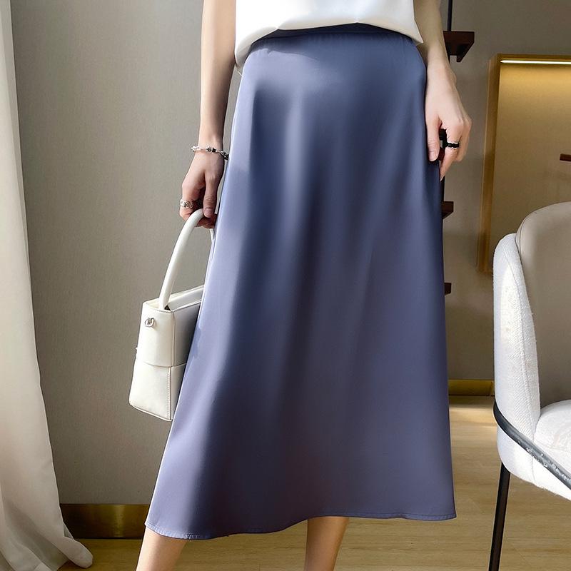 Women's Summer Mulberry Silk High Waist A-line Midi Skirt