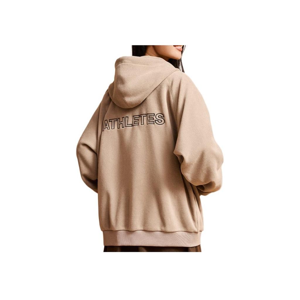 Anta Lifestyle Series Letter Zipper Hooded Fleece Jacket Unisex Jacket Beige 972338706-1