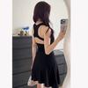 American Black Super Good-looking Backless with Chest Pad U-neck Waist Dress Women's Summer Niche Thin Slim Skirt