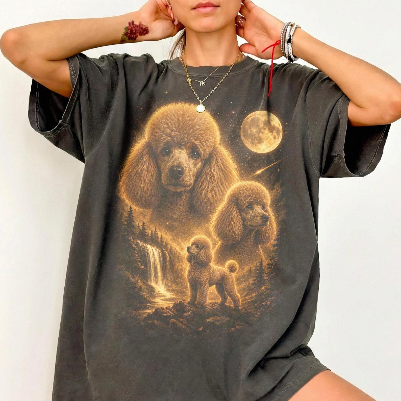 Poodle Howling Moon Shirt, Vintage Dog Graphic Tee, Retro Poodle Mom Gift, Comfort Colors M