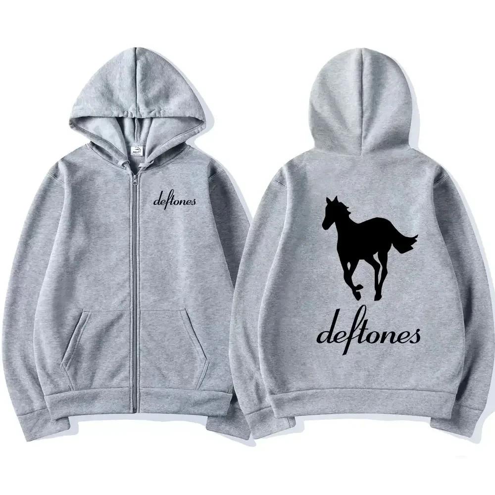 Moletom com Capuz Branco com Zíper Deftones Hip Hop Banda de Rock Moletom com Zíper Harajuku Oversized Manga Longa Capuz Casacos Zíper Streetwear
