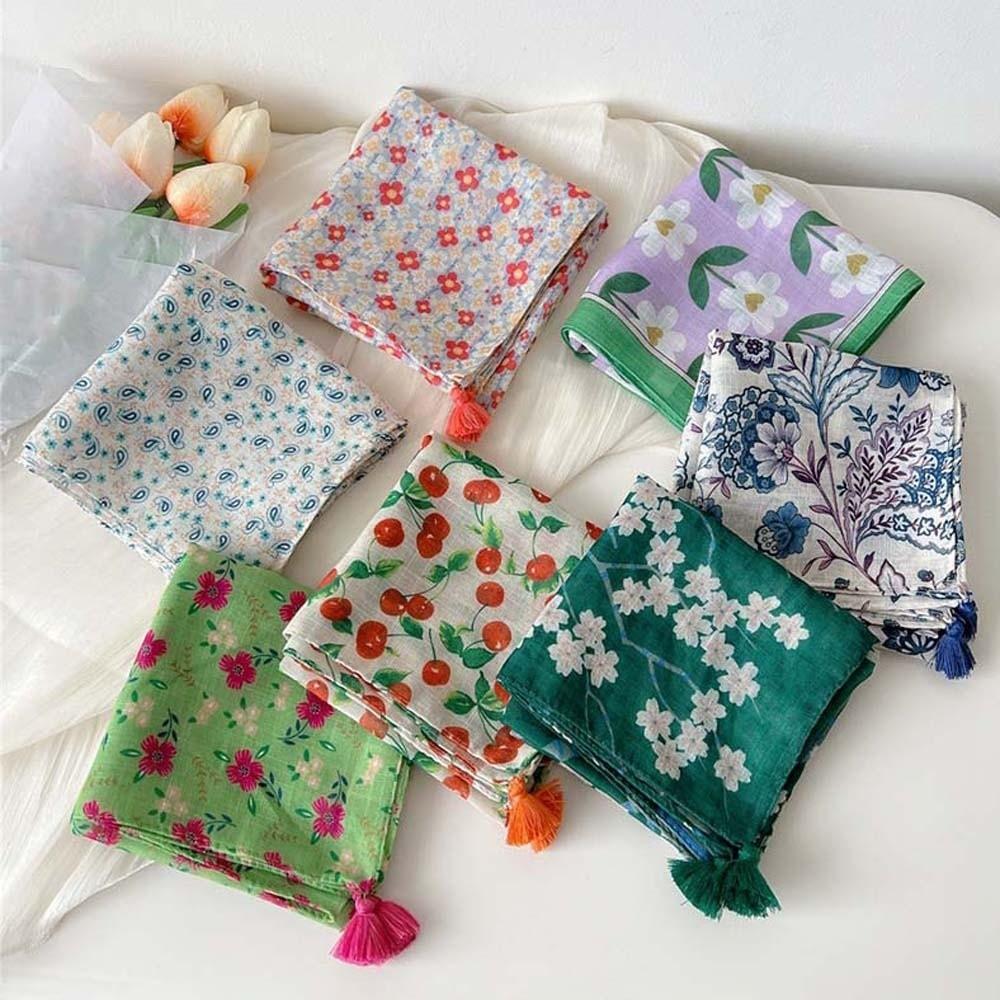 60x60cm Square Scarf Fringed Floral Kerchief Tassel Muffler Hair Bandana Travelers