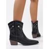 European and American  Embroidered Pointed Thick Heel Western Short Boots Women's Large Size Foot Set Thick Heel Fringed Short Fashion Leather Boots