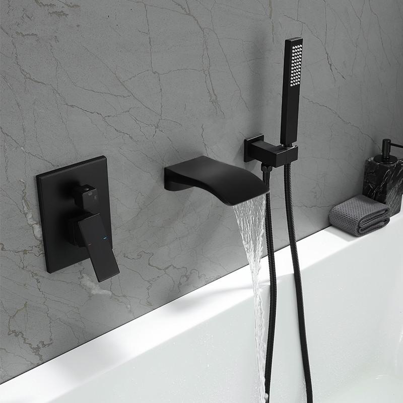 Tuqiu Gray Bathtub Shower Faucet Set Brass Bath & Shower Faucet Bathtub Faucet Mixer With Handheld Waterfall Bathtub Tap Black