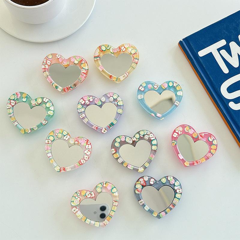 Heart Glitter Mirror Mobile Phone Airbag Bracket Wind Telescopic Paste Creative Ring Desktop Support Frame