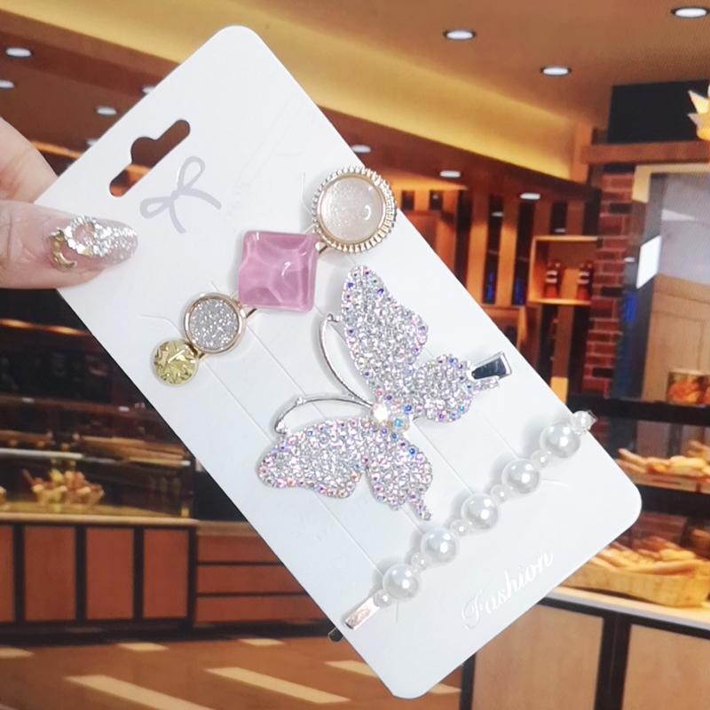 Korea Shiny Crystal Hair Clip Set Fashion Hair Accessories  Trend For Women Girl Pearl Rhinestone Hairpin Side Clip For Hair