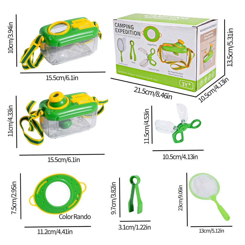 Color Box Packaging Outdoor Toy Adventure Insect Observation Box Rubber Watch Observation Clip  Magnifying Glass  Puzzle Early